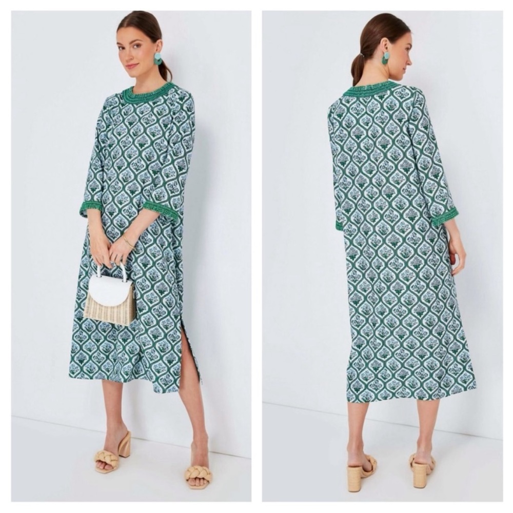 Tuckernuck Green Hyacinth Medallion Beaded Jamie 3/4 sleeve maxi dress size S